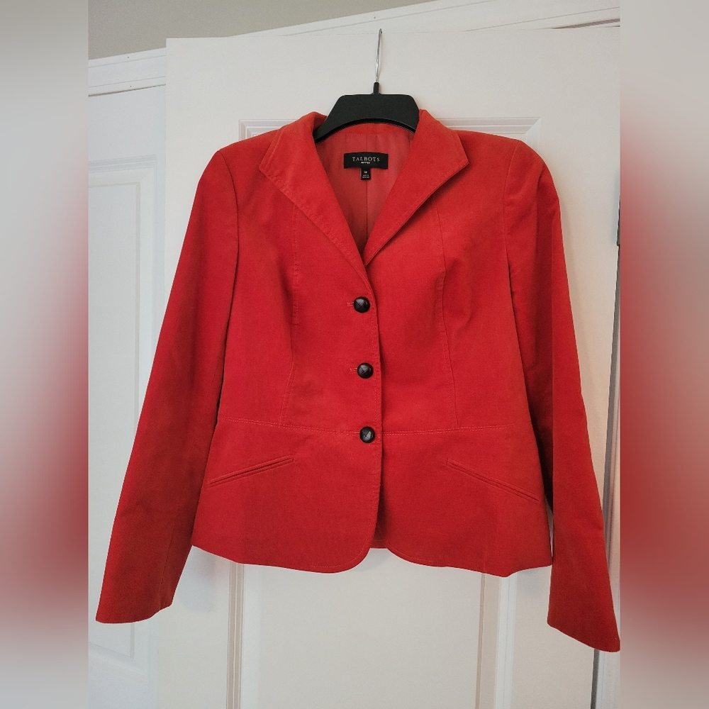 Petite red button up blazer jacket
